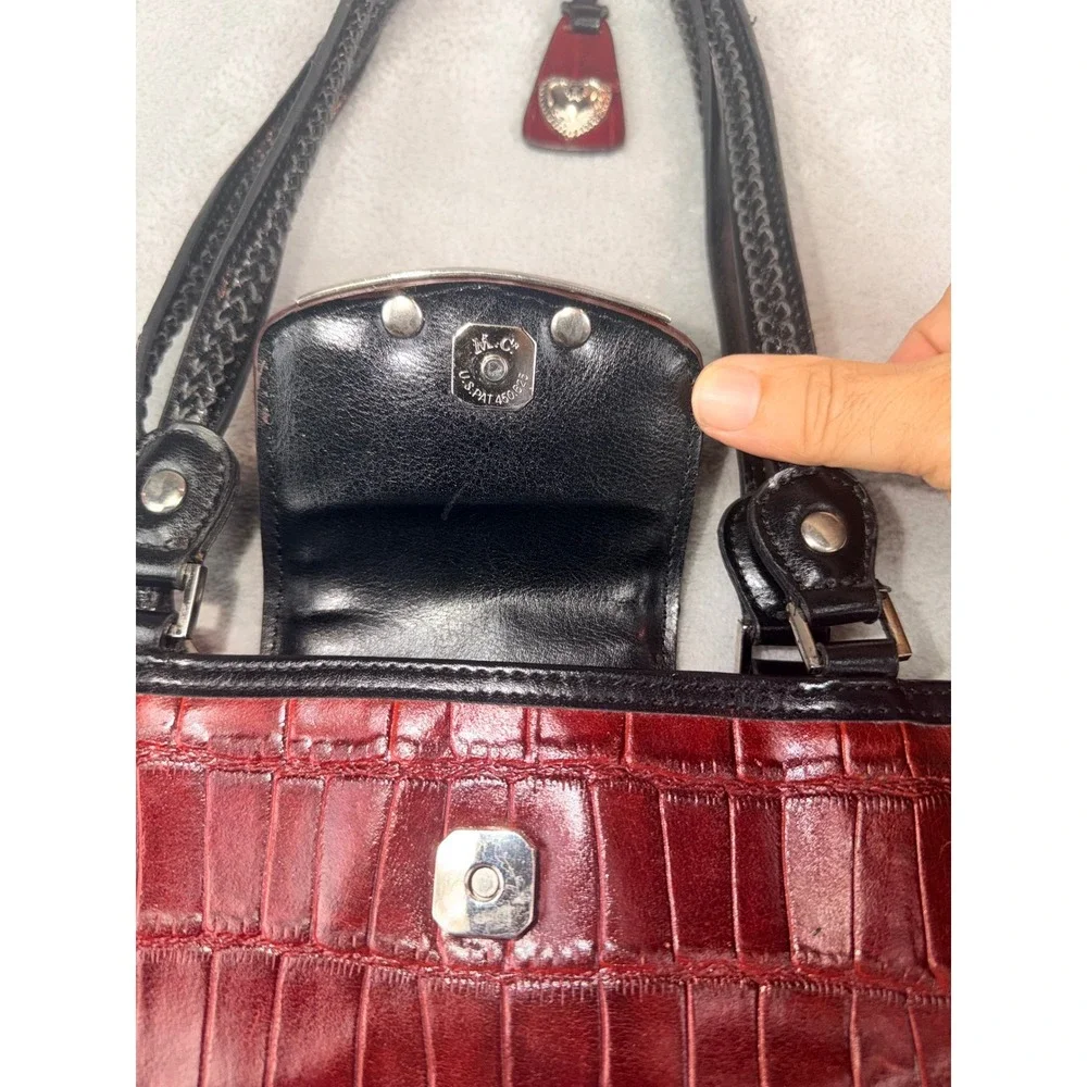 M.C. Western Burgundy Croc Embossed Heart Concho Marc Chantal Shoulder Bag